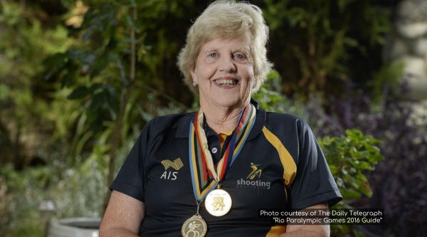 Libby Kosmala with her gold medals from the 2016 Paralympics