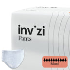 Packaging box of Invizi Pants with a depiction of the adult diaper and the word 'Maxi' indicating the absorbency